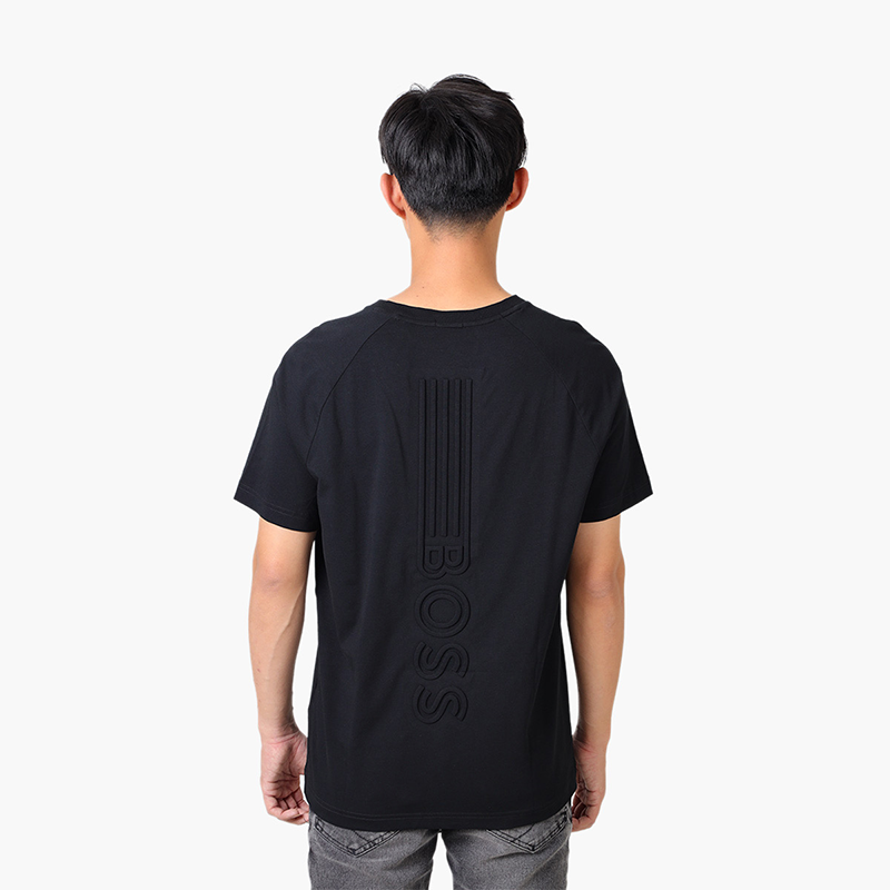 HUGO BOSS Men Tee 11 Stretch Cotton Relaxed Fit Tshirt in Black with Logo - Lovelo Room