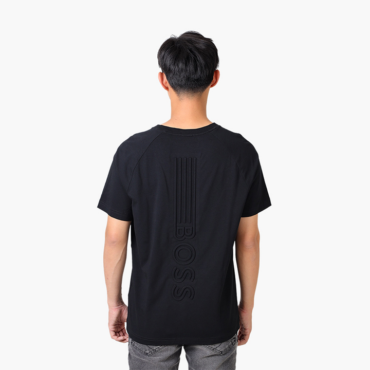 HUGO BOSS Men Tee 11 Stretch Cotton Relaxed Fit Tshirt in Black with Logo - Lovelo Room