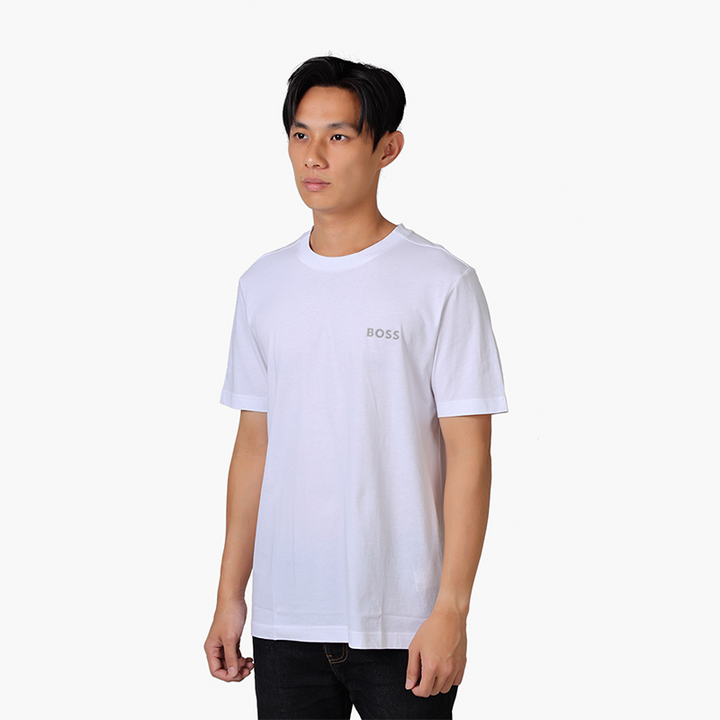 HUGO BOSS Men Tee 12 Cotton Jersey Regular Fit Tshirt in White with 3D Mesh Logo - Lovelo Room