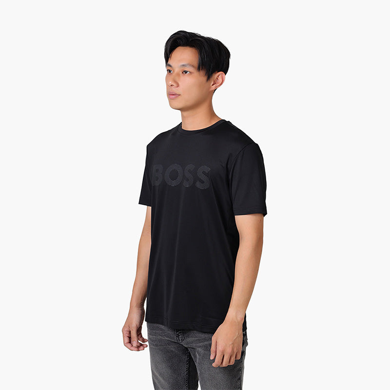 HUGO BOSS Men Tee Active Performance Stretch T-Shirt in Black with Decorative Reflective Logo - Lovelo Room