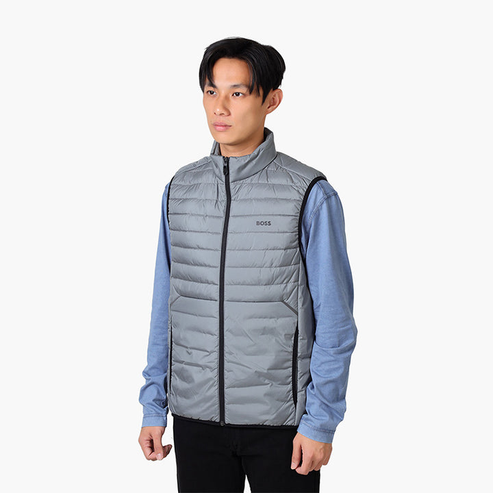 HUGO BOSS Men V Thor 2  Regular Fit Zipped Gilet Jacket in Grey Water Repellent Fabric - Lovelo Room