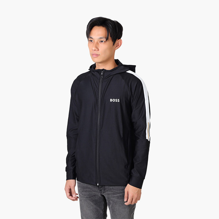 HUGO BOSS X MATTEO BERRETTINI Men Sicon MB 2 Regular Fit Zipper Artwork Logo Jacket in Black with Hoddie - Lovelo Room