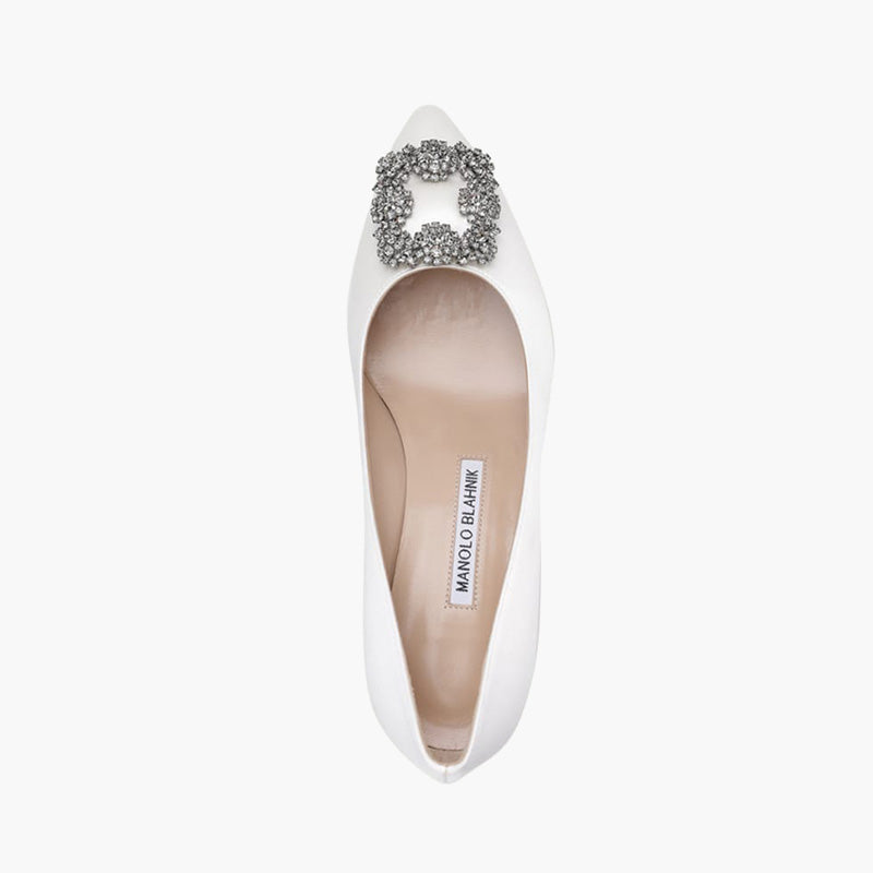 MANOLO BLAHNIK Hangisi 5cm Pumps in Cream Satin with Dark Crystal - Lovelo Room