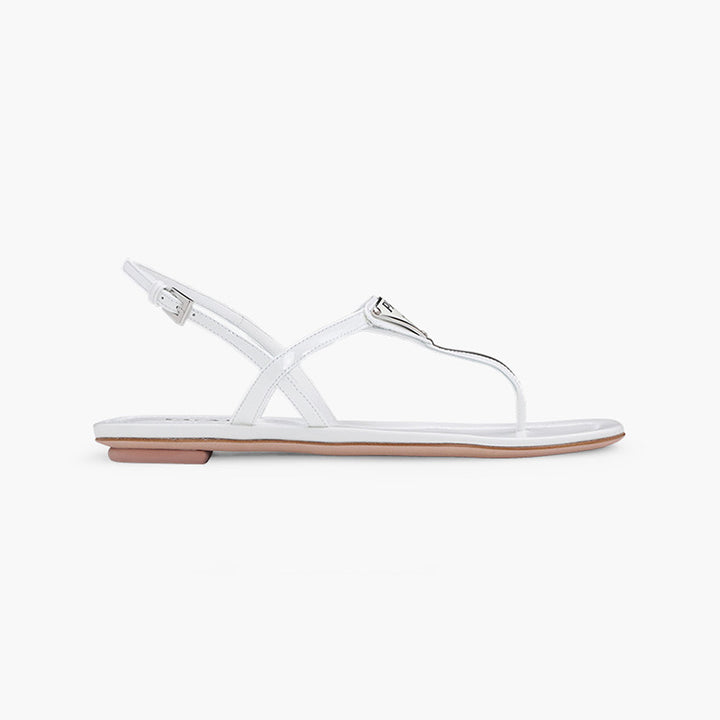PRADA Thong Sandals in White Patent with Triangle Logo - Lovelo Room