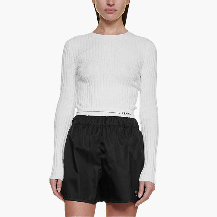 PRADA Women Logo on Bottom Crewneck Jumper in White - Lovelo Room