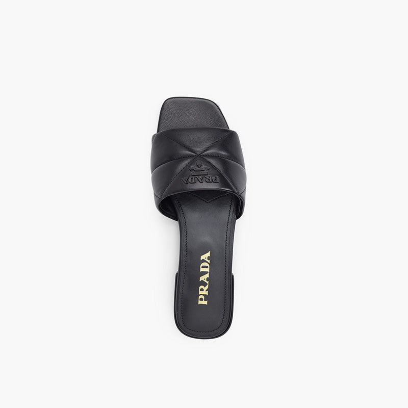 PRADA Women Logo Quilted Sandals in Black Nappa Leather - Lovelo Room