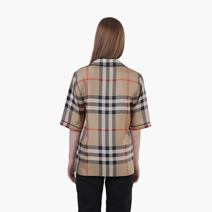 BURBERRY Women Tierney Vintage Check Silk Pajama Shirt in Archive Beige