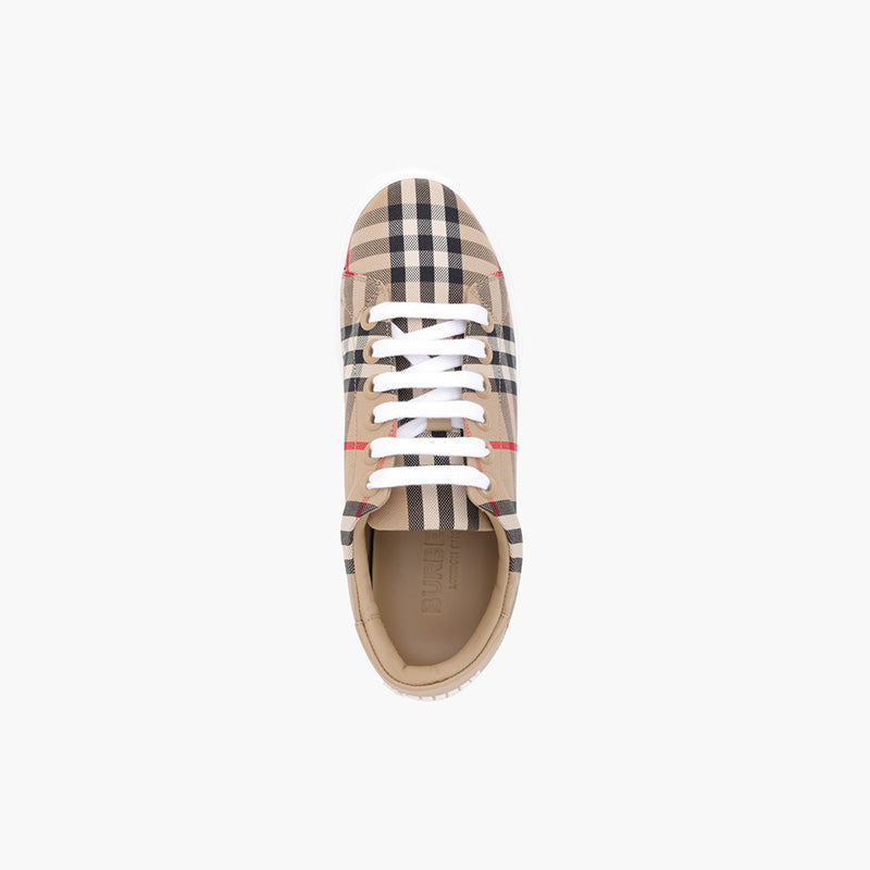 BURBERRY Women Vintage Check Leather Sneakers in Archive Beige - Lovelo Room
