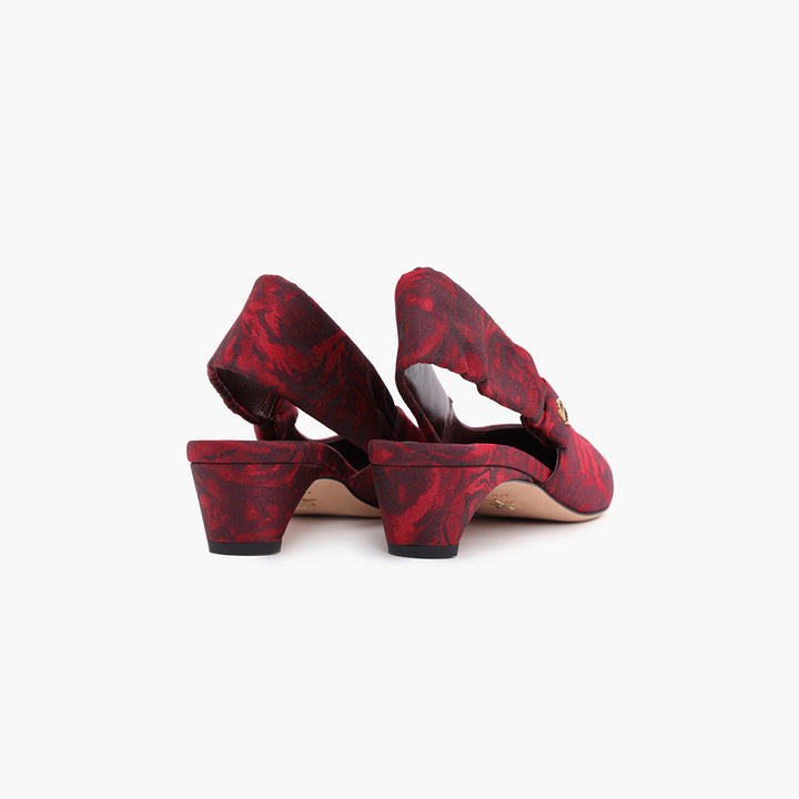 CHRISTIAN DIOR Mizza Roses Square Toe Slingback Pumps 40mm in Scarlet Red Multicolor - Lovelo Room