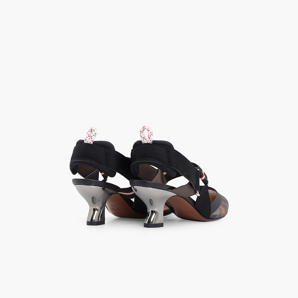 FENDI Colibri Slingback Pumps 55mm in Black Brown FF Logo Pattern - Lovelo Room