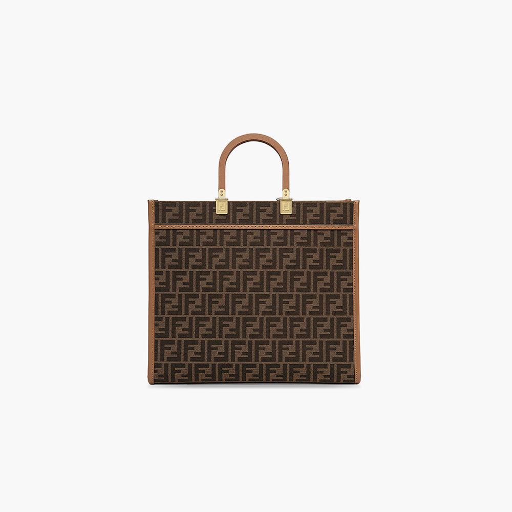 FENDI Medium Sunshine Fendi Roma Shopper Bag in Brown_Sand Fabric with Jacquard FF Motif - Lovelo Room