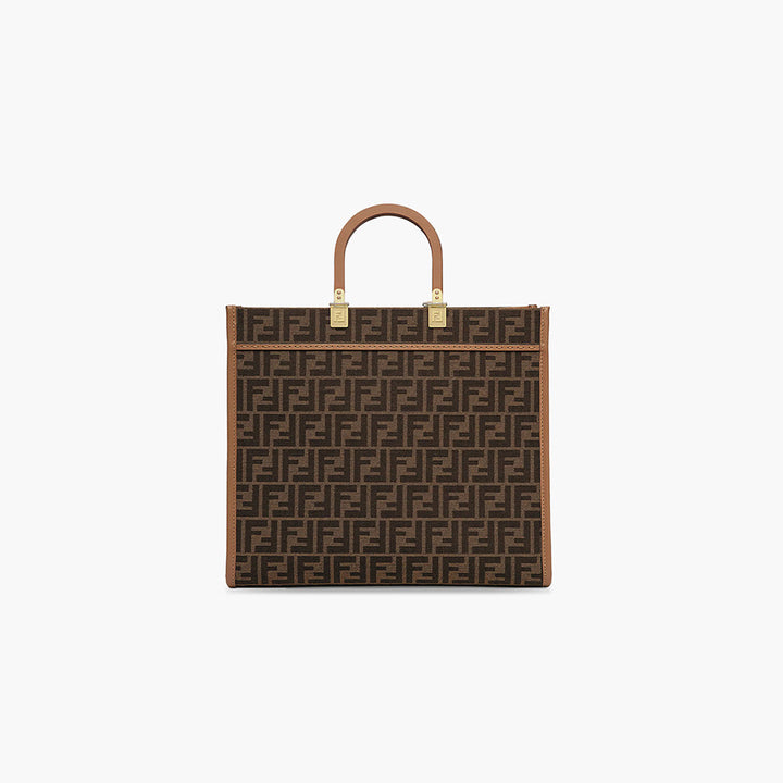FENDI Medium Sunshine Fendi Roma Shopper Bag in Brown_Sand Fabric with Jacquard FF Motif - Lovelo Room