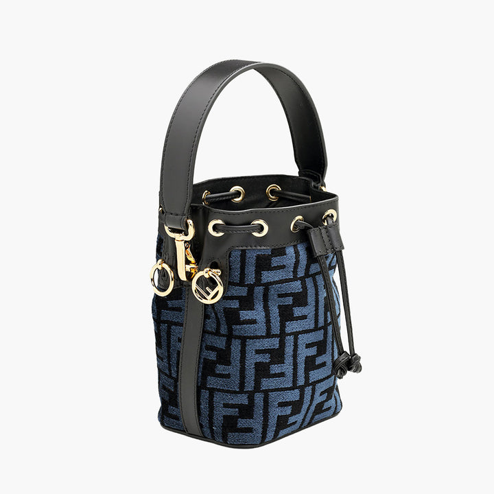 FENDI Mini Mon Tresor Bucket Bag in Blue with FF Tapestry Motif - Lovelo Room