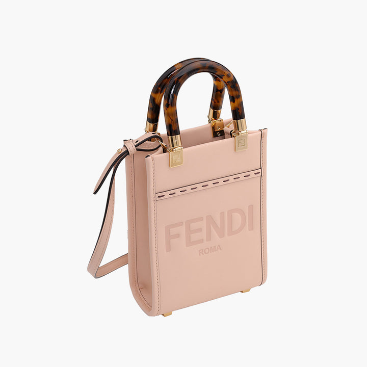 FENDI Mini Sunshine Fendi Roma Shopper Bag in Pale Pink Calfskin with Plexi Glass Handle - Lovelo Room
