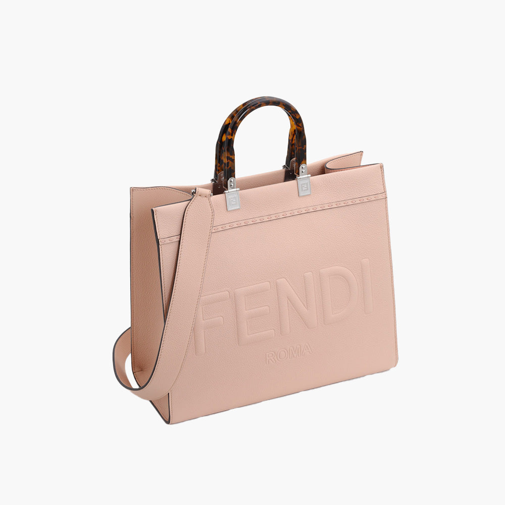 FENDI Small Sunshine Fendi Roma Shopper Tote Bag in Pale Pink Full Grained Leather - Lovelo Room
