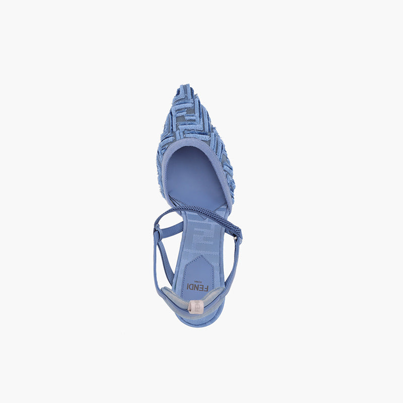 FENDI Woman Colibri Lite Slingback Pumps 85mm in Blue Micro Mesh with Fringed FF Pattern - Lovelo Room