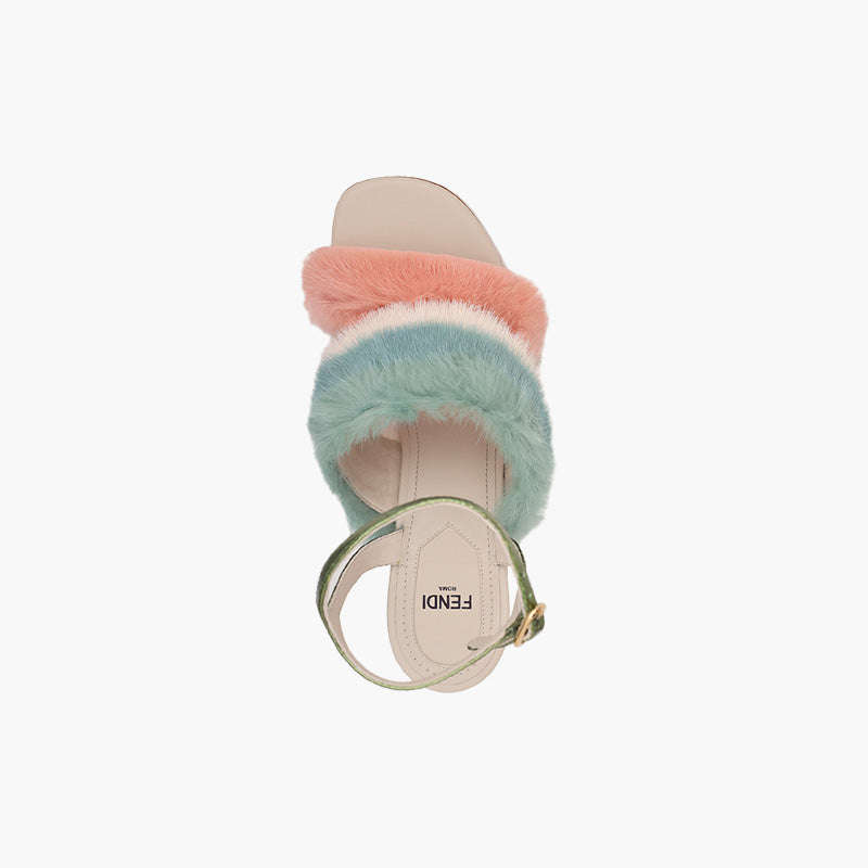 FENDI Woman First Ankle Strap Sandals 95mm in Pink or White or Teal Mink with Diagonal F Transparent Heel - Lovelo Room