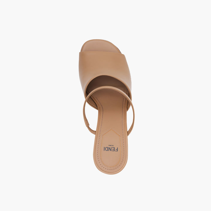 FENDI  Woman First Open Toe Sandals 105mm in Beige Leather with Diagonal FShaped Heels - Lovelo Room