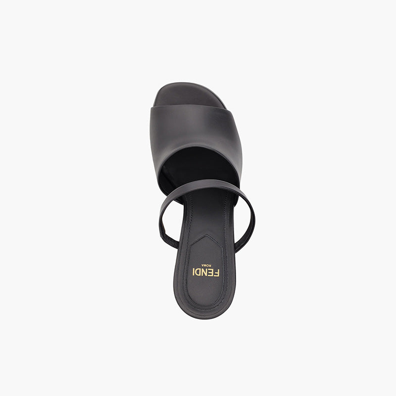 FENDI Woman First Open Toe Sandals 105mm in Black Leather with Diagonal FShaped Heels - Lovelo Room
