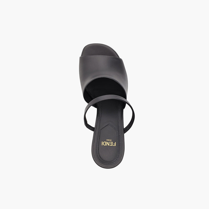 FENDI Woman First Open Toe Sandals 105mm in Black Leather with Diagonal FShaped Heels - Lovelo Room