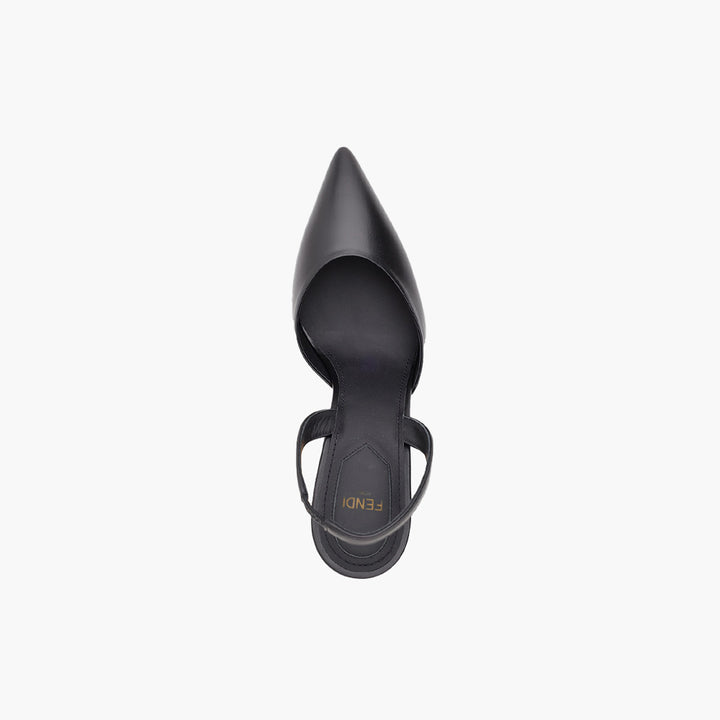 FENDI Women First Slingback Pumps 95mm in Black Leather with Diagonal F-Shaped Heels - Lovelo Room