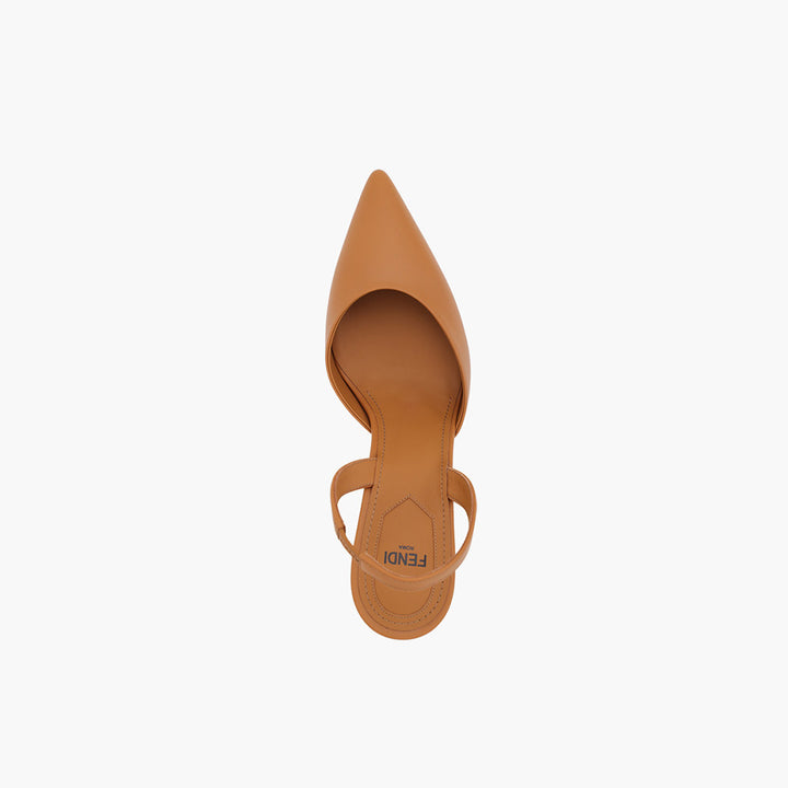 FENDI Women First Slingback Pumps 95mm in Brown Leather with Diagonal F-Shaped Heels - Lovelo Room