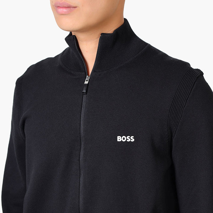 HUGO BOSS Men Ever-X FX Cotton Blend Zip Up Cardigan in Black with Logo - Lovelo Room