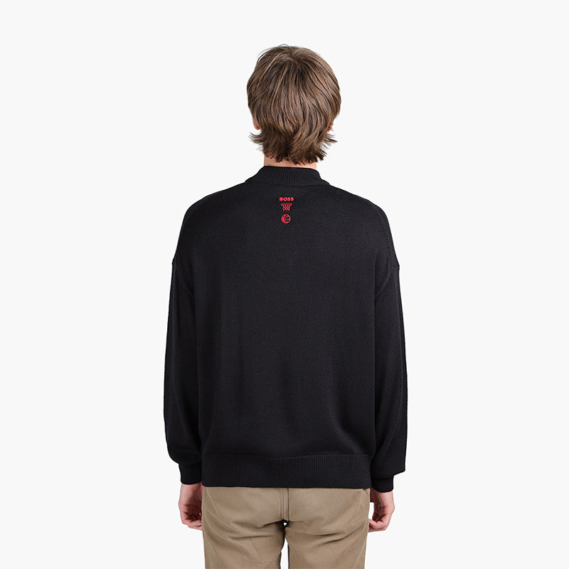 HUGO BOSS Men Knit NBA Relaxed Fit Sweater in Black with Dual Branded Intarsia - Lovelo Room