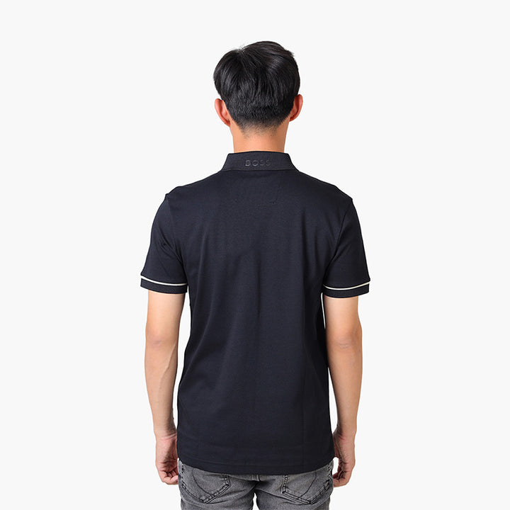 HUGO BOSS Men Paule Interlock Cotton Slim Fit Polo Shirt in Black with Contrast Trims - Lovelo Room