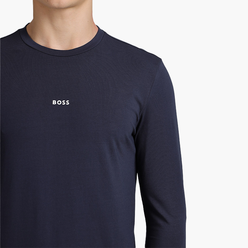 HUGO BOSS Men TChark Stretch Cotton Regular Fit Tshirt in Dark Blue with Contrast Logo - Lovelo Room