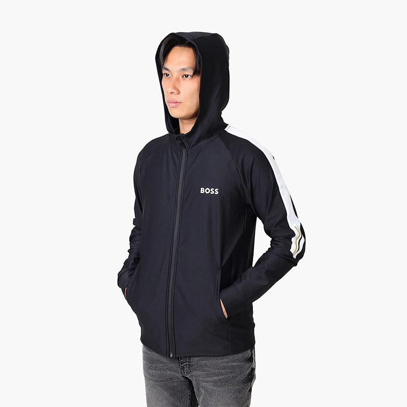HUGO BOSS X MATTEO BERRETTINI Men Sicon MB 2 Regular Fit Zipper Artwork Logo Jacket in Black with Hoddie - Lovelo Room