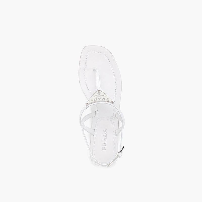 PRADA Thong Sandals in White Patent with Triangle Logo - Lovelo Room