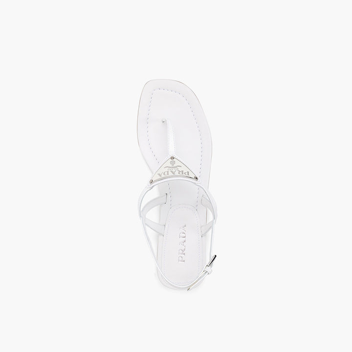 PRADA Thong Sandals in White Patent with Triangle Logo - Lovelo Room