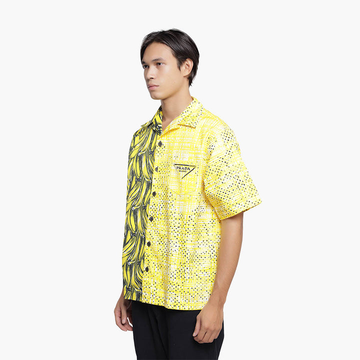 PRADA Triangle Logo Double Match Poplin Shirt in Yellow - Lovelo Room