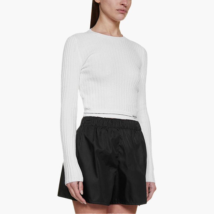 PRADA Women Logo on Bottom Crewneck Jumper in White - Lovelo Room