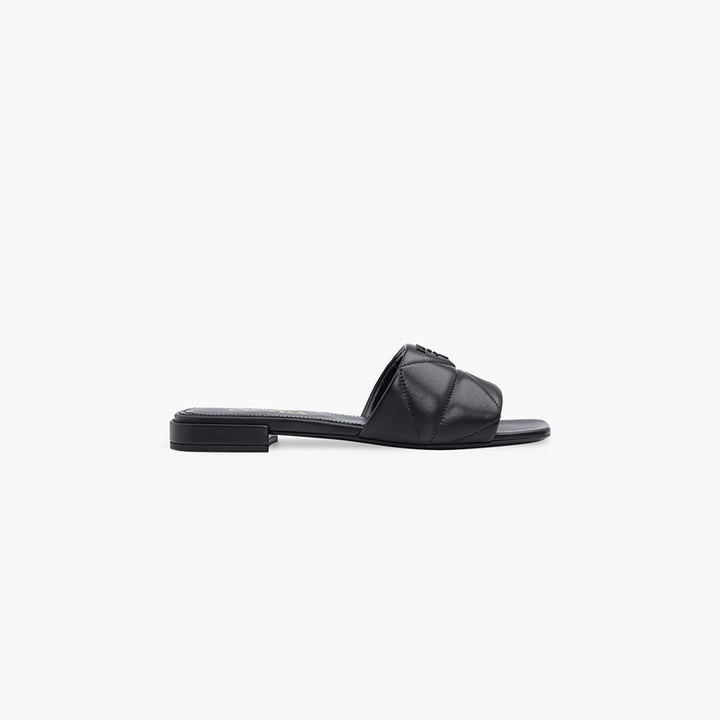 PRADA Women Logo Quilted Sandals in Black Nappa Leather - Lovelo Room