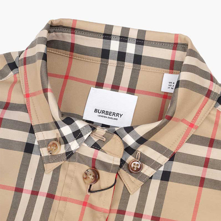 BURBERRY Women Vintage Check Stretch Cotton Tie-Waist Shirt Dress in Archive Beige - Lovelo Room