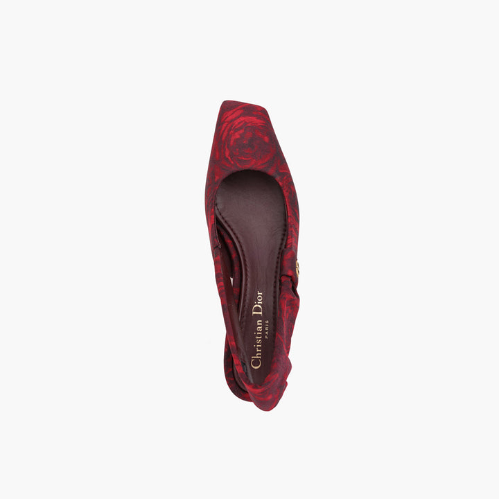 CHRISTIAN DIOR Mizza Roses Square Toe Slingback Pumps 40mm in Scarlet Red Multicolor - Lovelo Room
