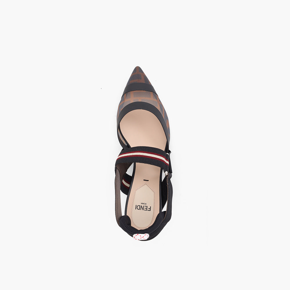 FENDI Colibri Slingback Pumps 55mm in Black Brown FF Logo Pattern - Lovelo Room