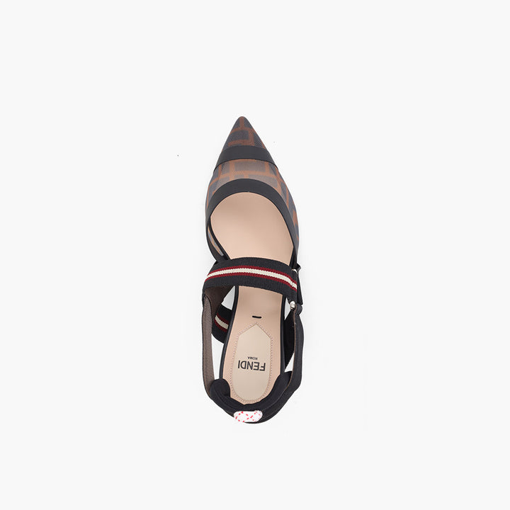 FENDI Colibri Slingback Pumps 55mm in Black Brown FF Logo Pattern - Lovelo Room