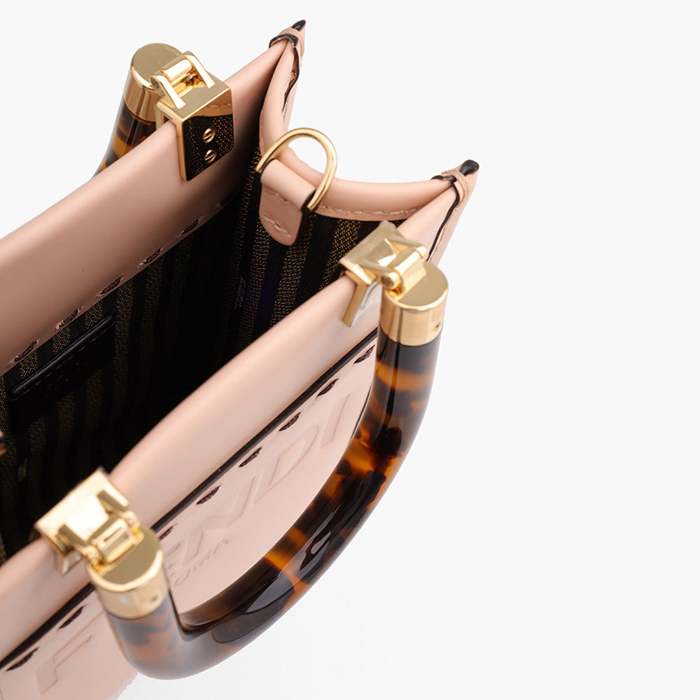 FENDI Mini Sunshine Fendi Roma Shopper Bag in Pale Pink Calfskin with Plexi Glass Handle - Lovelo Room