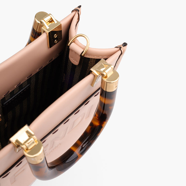 FENDI Mini Sunshine Fendi Roma Shopper Bag in Pale Pink Calfskin with Plexi Glass Handle - Lovelo Room