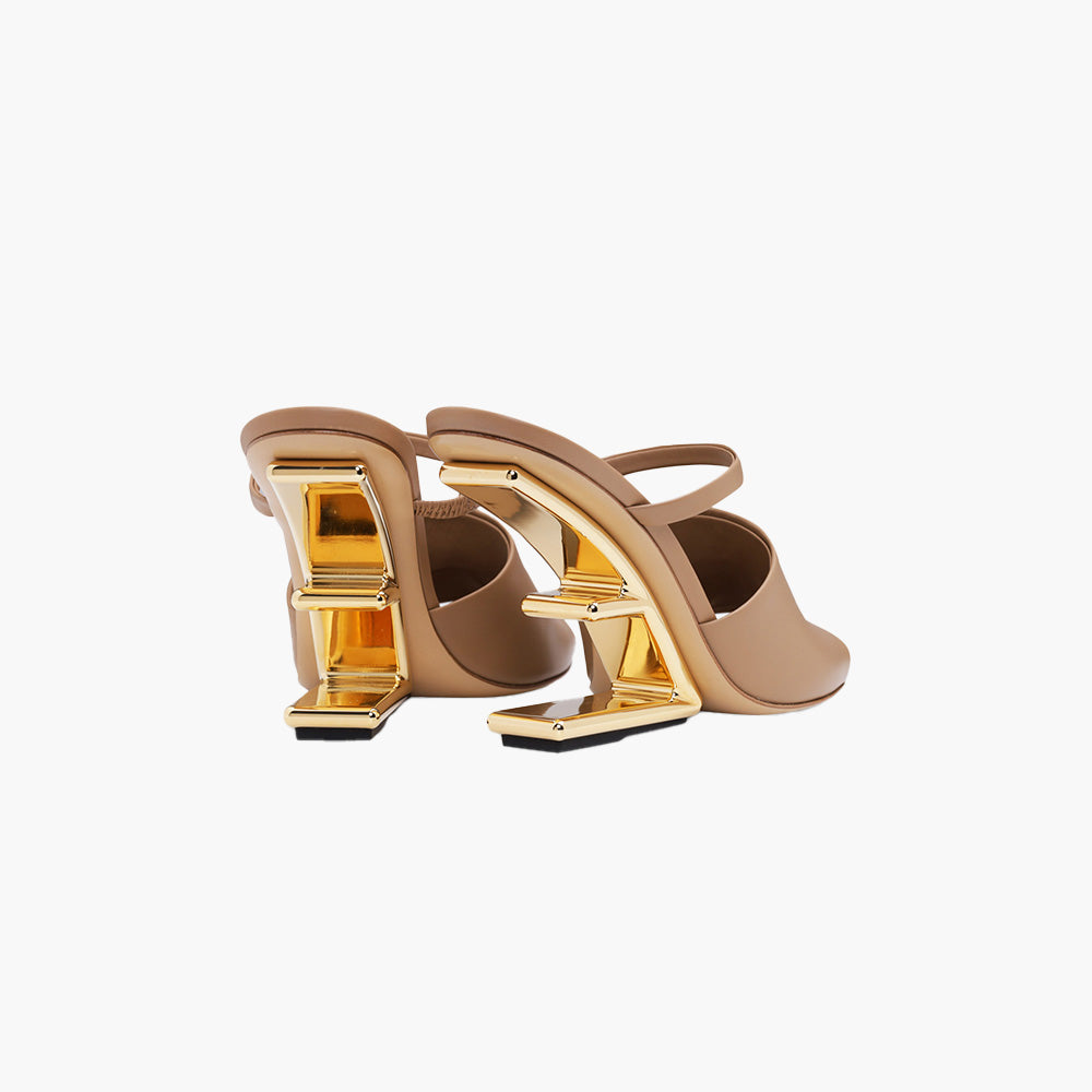 FENDI  Woman First Open Toe Sandals 105mm in Beige Leather with Diagonal FShaped Heels - Lovelo Room