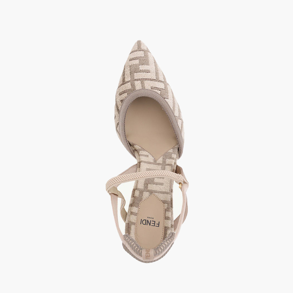 FENDI Women Colibri Lite Chenile Slingback Pumps 85mm in Dove Grey/Beige FF Logo Pattern - Lovelo Room