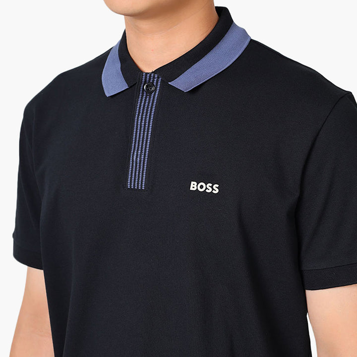 HUGO BOSS Men Paddy 3 NCSA Stretch Cotton Polo Shirt in Black with Contrast Logo - Lovelo Room
