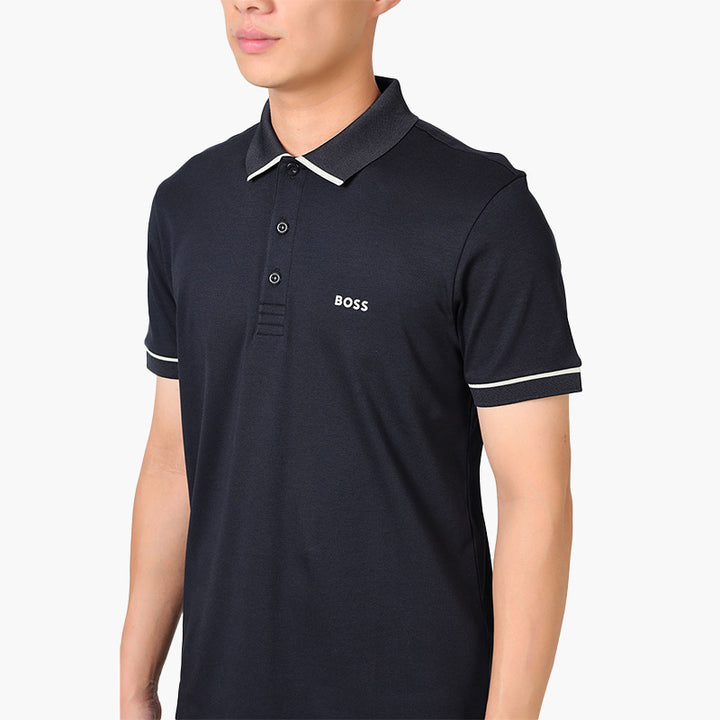 HUGO BOSS Men Paule Interlock Cotton Slim Fit Polo Shirt in Black with Contrast Trims - Lovelo Room