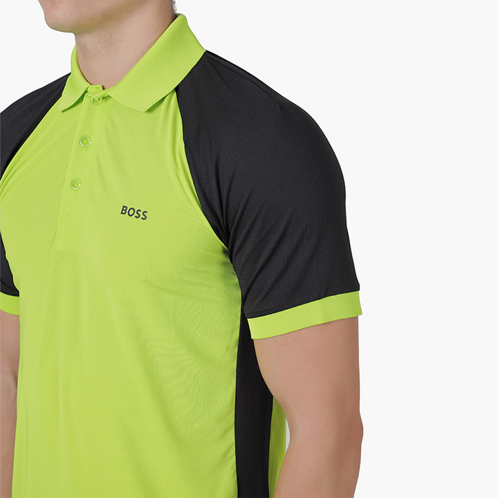 HUGO BOSS Men Pauletech Perfomance Strech Slim Fit Shirt in Light Green with Colour Blocking - Lovelo Room