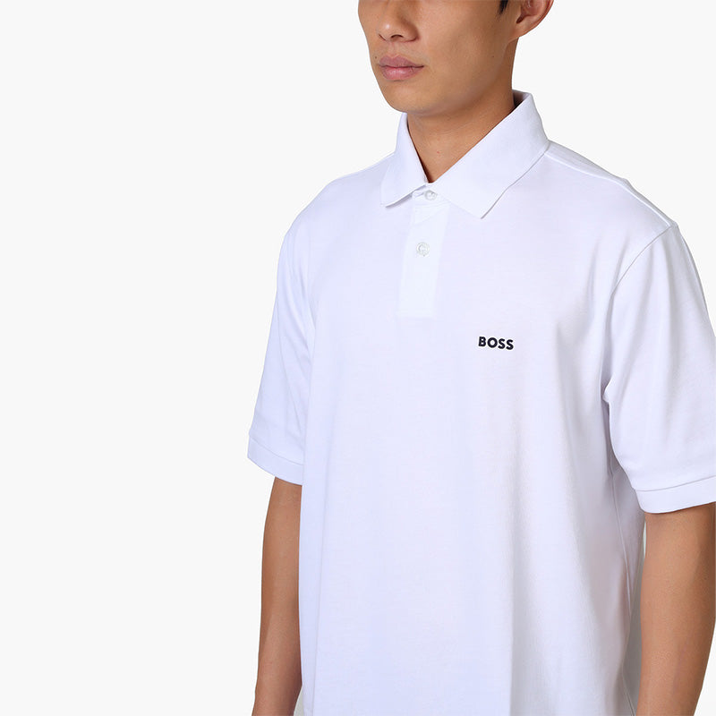HUGO BOSS Men Pavel Cotton Jersey Polo Shirt in White with Printed Artwork - Lovelo Room