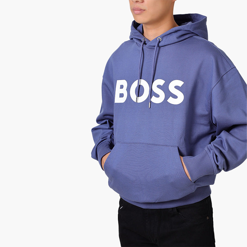 HUGO BOSS Men Sullivan 16 Cotton Terry Rubber Print Logo Sweatshirt in Air Force Blue with Hoodie - Lovelo Room