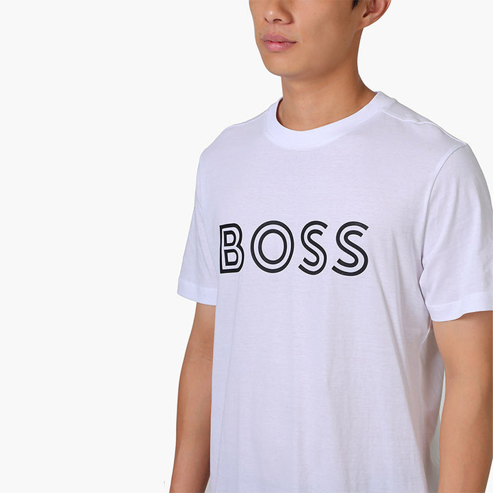 HUGO BOSS Men Tee 1 Cotton Jersey Regular Fit T-Shirt in White with Logo Artwork - Lovelo Room